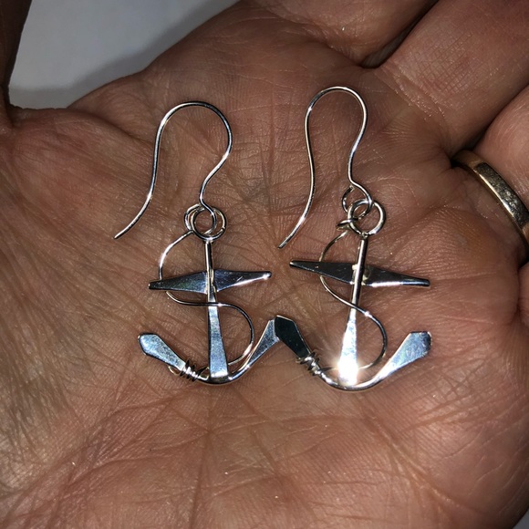 Sterling Silver Ships Anchor Earrings - Picture 6 of 6